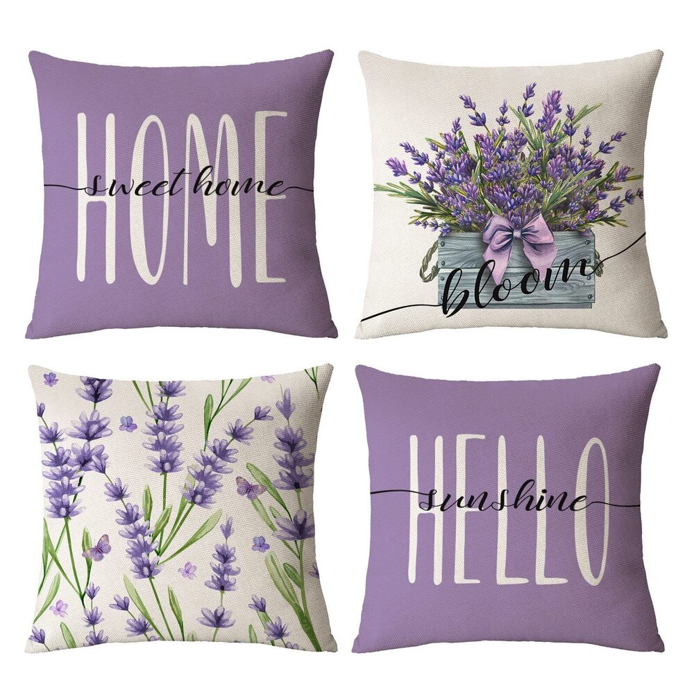 3043 Lavender Pillow Covers 18x18 Set of 4 Spring Summer Throw Pillow